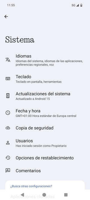 Desplácese y seleccione Copia de seguridad
