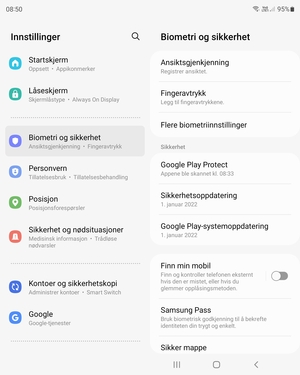 Bla til og velg Biometri og sikkerhet