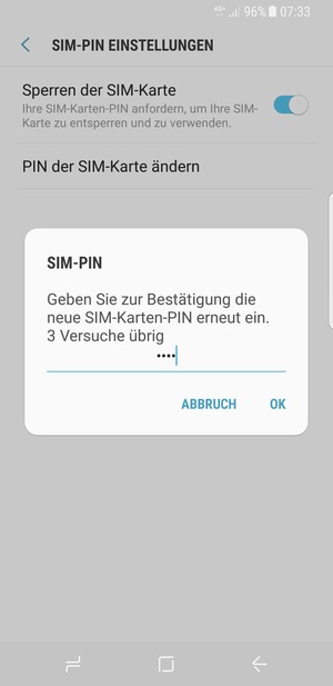 Bestätigen Sie Ihre neue SIM-PIN und wählen Sie OK