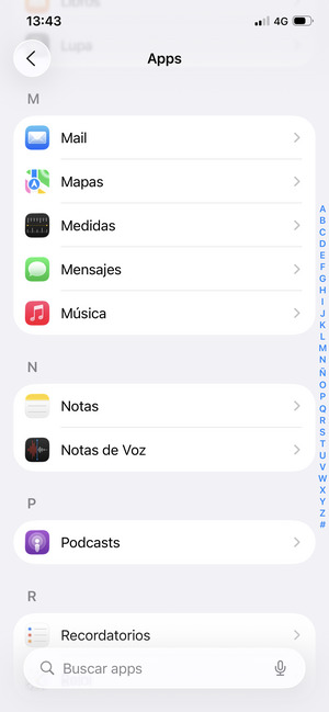 Desplácese y seleccione Mail