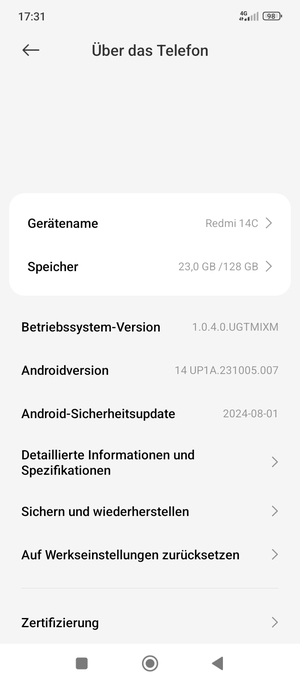 Scrollen Sie und wählen Sie Sichern und wiederherstellen
