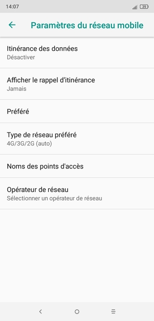 Sélectionnez Type de réseau préféré