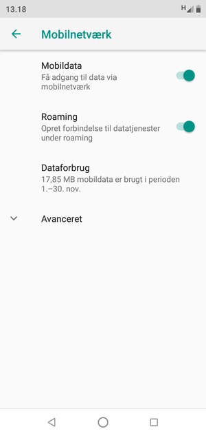 Slå Roaming til eller fra