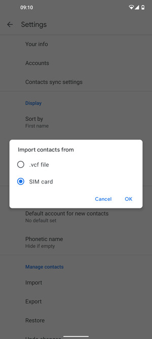 Select SIM card and select OK