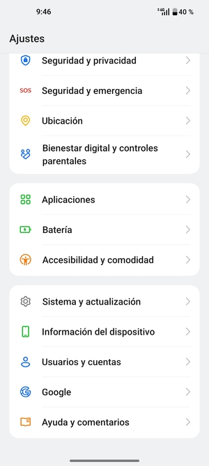 Desplácese y seleccione Sistema y actualización