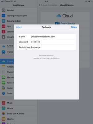 Ange din Exchange-e-postinformation och välj Nästa