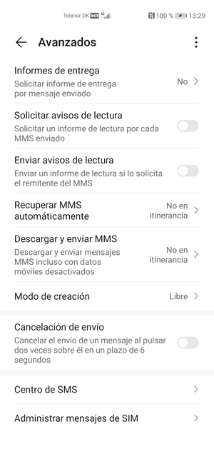 Seleccione Centro de SMS