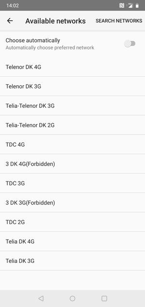 Select a network operator from the list