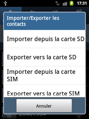Sélectionnez Importer depuis la carte SIM