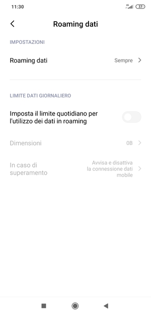 Seleziona Roaming dati