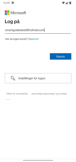 Indtast din e-mailadresse og vælg Næste