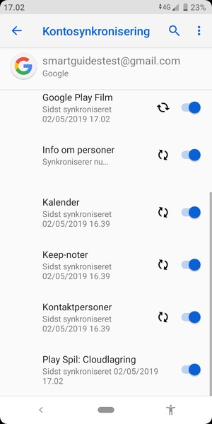 Dine oplysninger vil blive synkroniseret