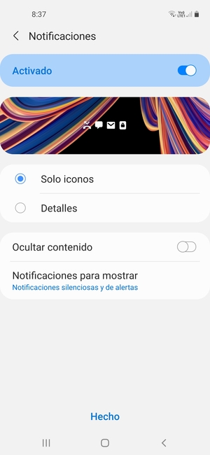 Seleccione la opciones deseada y seleccione Hecho