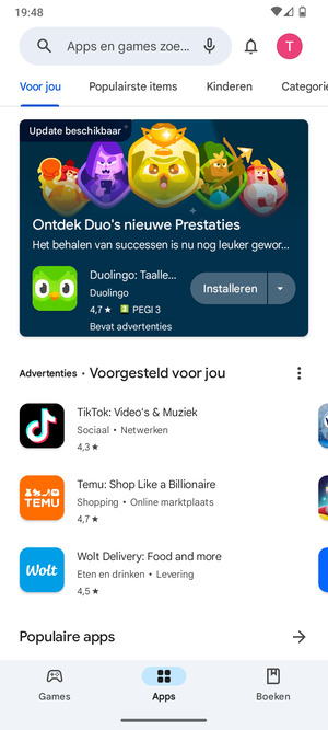 Selecteer de zoekbalk