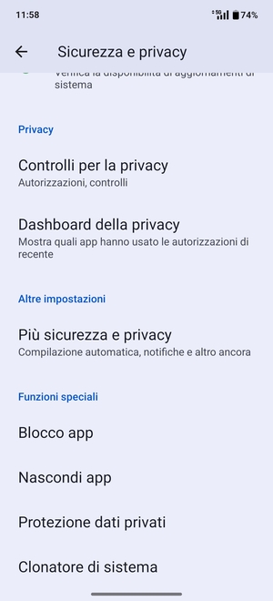 Scorri e seleziona Più sicurezza e privacy