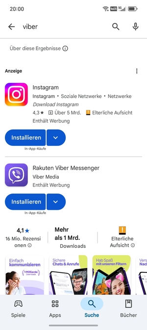 Wählen Sie die App