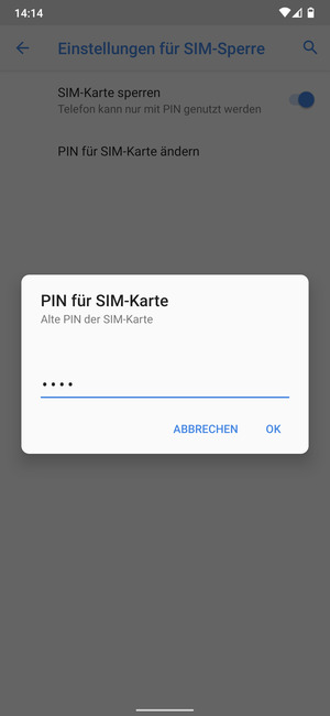Geben Sie Ihre alte PIN der SIM-Karte ein und wählen Sie OK