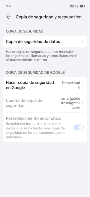 Seleccione Hacer copia de seguridad en Google