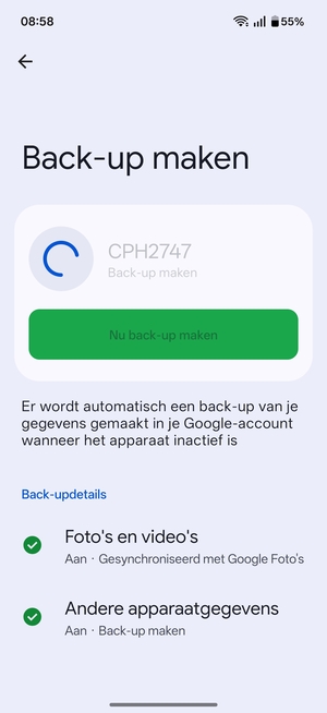 Wacht tot de back-up beëindigd is