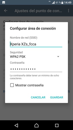 Introduzca una contraseña de punto de acceso Wi-Fi de al menos 8 caracteres y seleccione GUARDAR