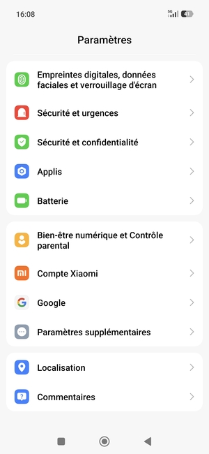 Retournez au menu Paramètres et sélectionnez Paramètres supplémentaires