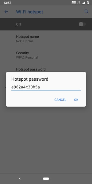 Enter a Wi-Fi hotspot password of at least 8 characters and select OK