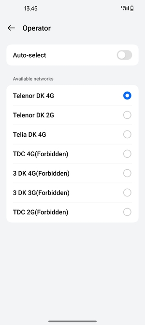 Select a network operator from the list
