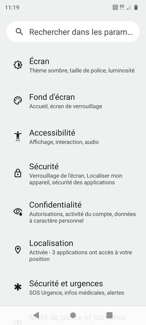 Faites défiler et sélectionnez Sécurité