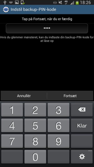 Indtast en backup-PIN-kode og vælg Fortsæt