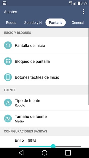 Para cambiar el PIN de la tarjeta SIM, vuelva al menú Ajustes y seleccione General