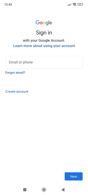Enter your Gmail address and select Next