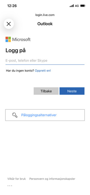Skriv inn e-postadresse og velg Neste