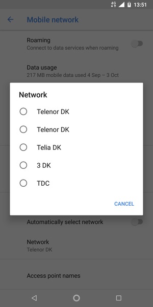 Select a network operator from the list