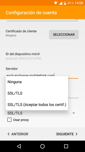 Seleccione SSL/TLS (Aceptar todos los certif.) y luego seleccione SIGUIENTE