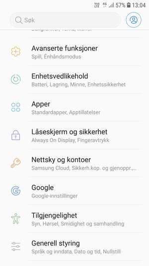 Bla til og velg Nettsky og kontoer