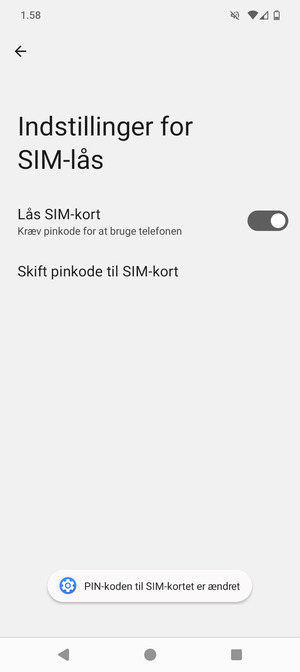 Din Pin-kode til SIM-kort er nu ændret