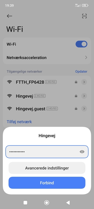 Indtast Wi-Fi adgangskoden og vælg Forbind
