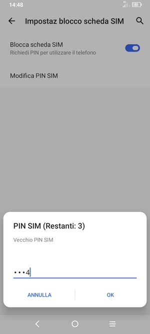 Inserisci Vecchio PIN SIM e seleziona OK