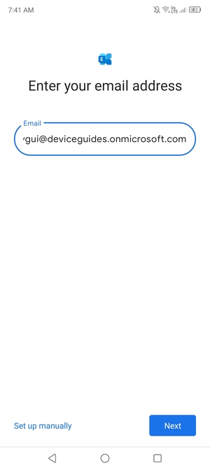 Enter your Email address and select Set up manually