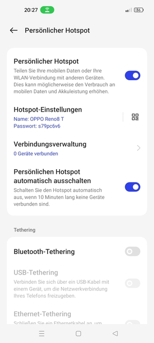 Ihr Handy ist jetzt für die Verwendung als Modem eingerichtet