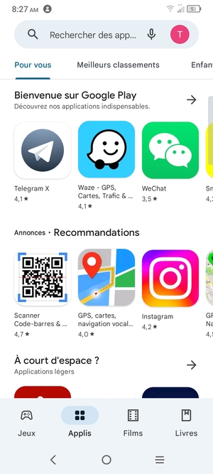 Sélectionnez la barre de Recherche