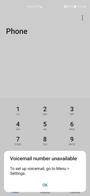 If your voicemail is not set up, select OK
