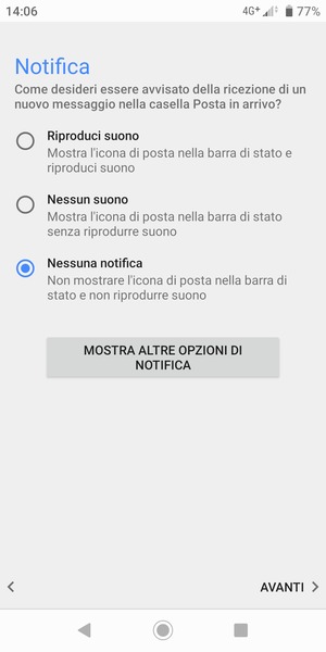 Seleziona la tua opzione preferita e poi AVANTI