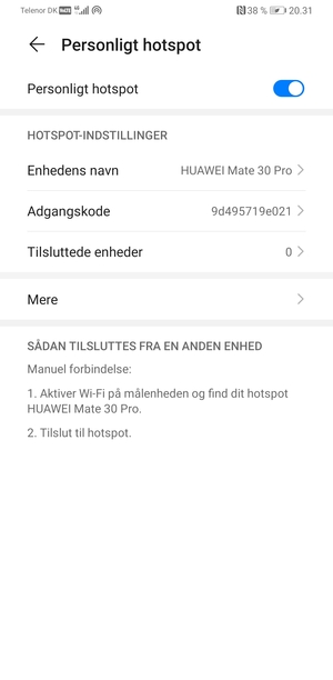 Din telefon er nu sat op til brug som modem
