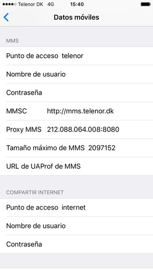 Introduzca la información de MMS