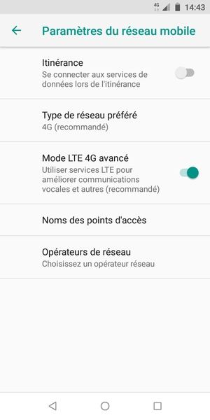 Sélectionnez Type de réseau préféré