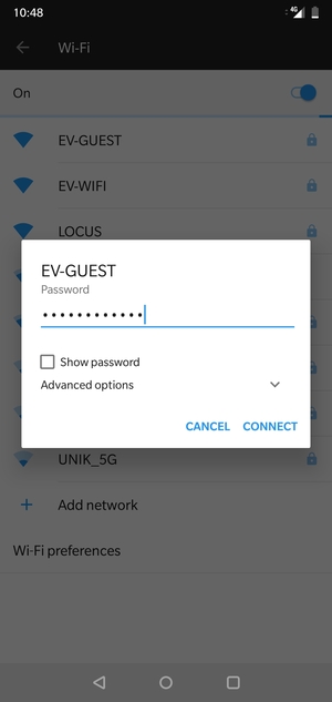 Enter the Wi-Fi password and select CONNECT