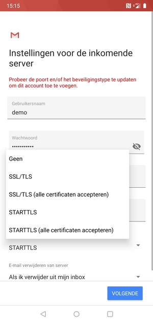 Selecteer Geen en VOLGENDE