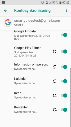 Dine kontakter fra Google vil synkroniseres til smarttelefonen din.