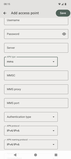 Scroll down and enter MMS information